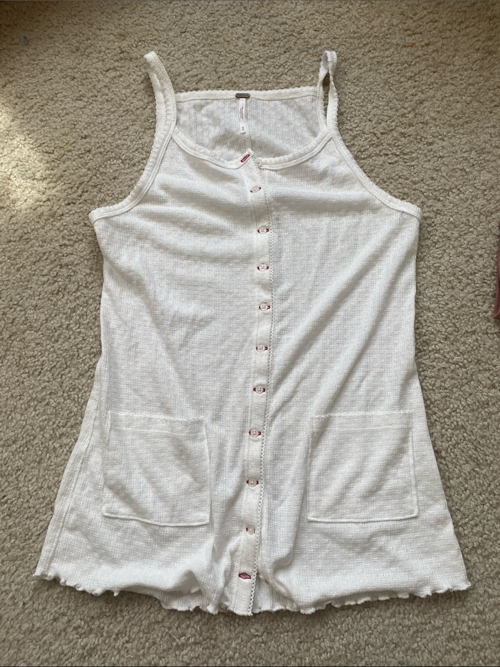 Free people White Button-Front Knit Tank Dress with Pockets M